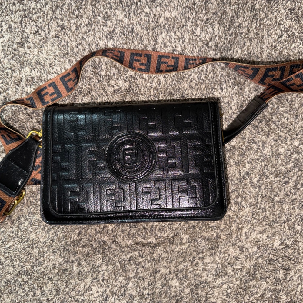 Black Embossed Leather Crossbody Bag